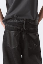 Black Rinse - Black - Astro Mid Rise Baggy Faux Leather Pocket Jeans - 4