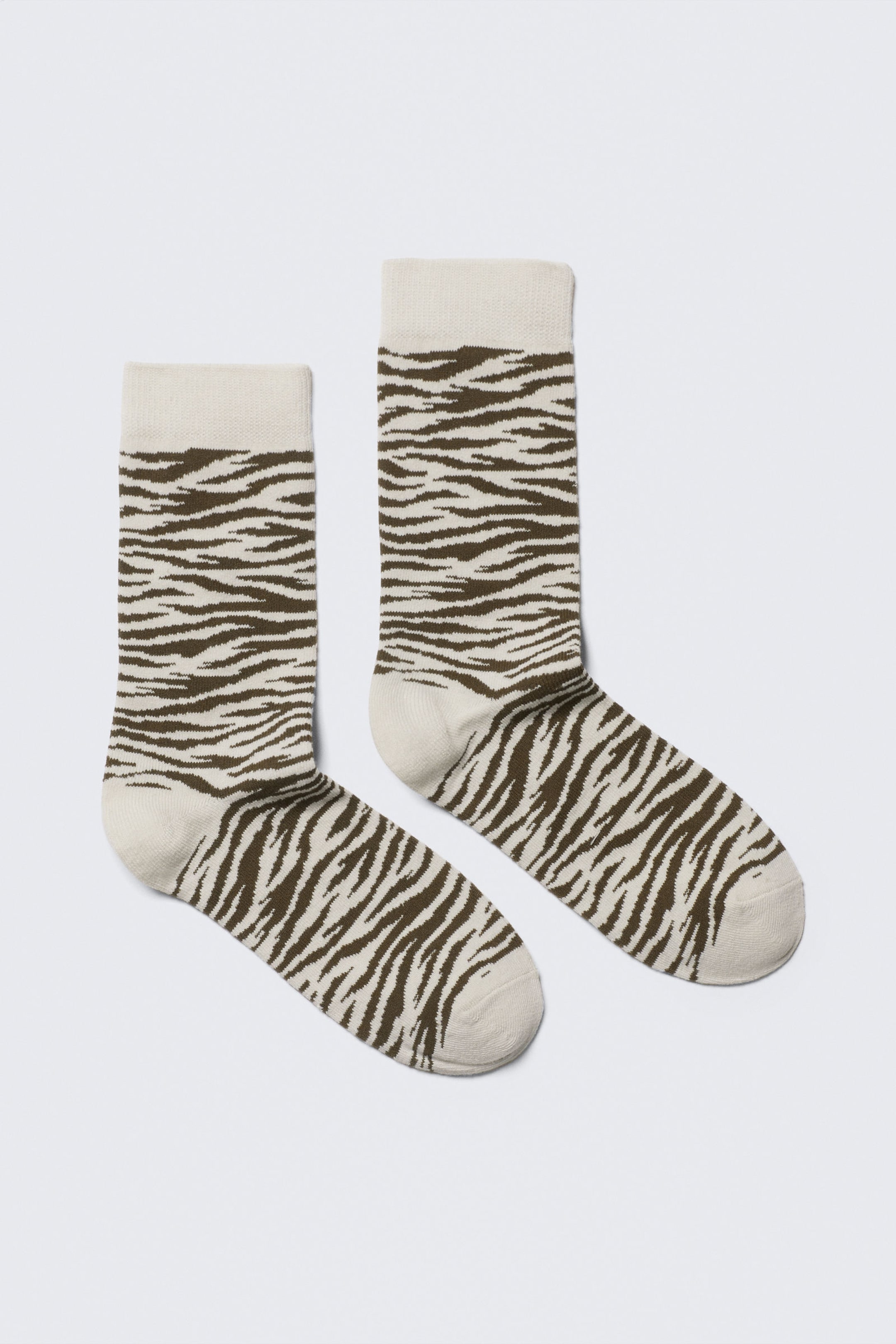 Beige - Tigerstreifen - Crew-Socken aus Jacquard