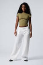 White - Crinkle Low Waist Loose Fit Trousers - 0