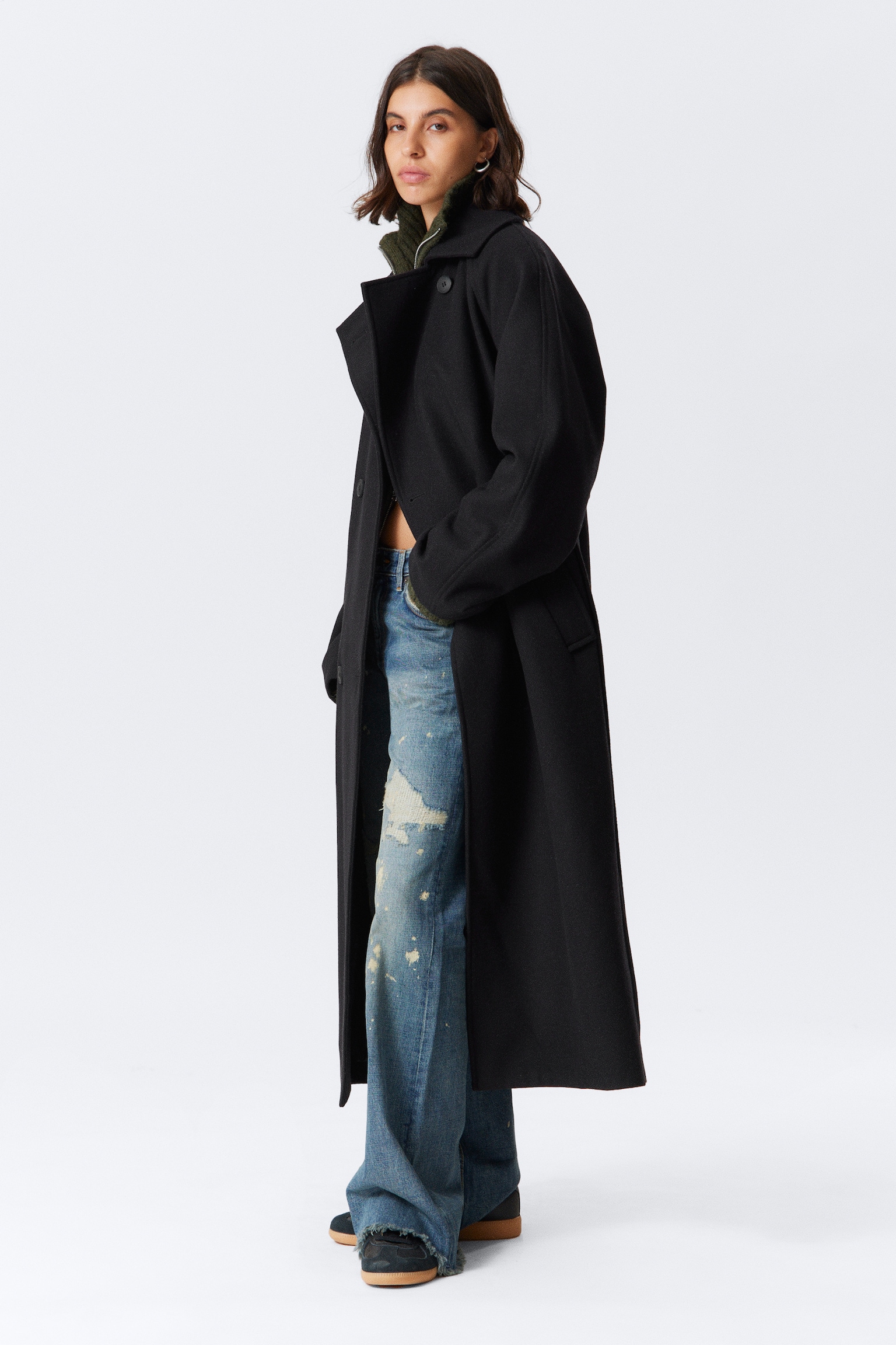 Kia Zweireihiger Oversize-Mantel aus Wollmischung - Schwarz/Dunkelgrau meliert/Helles Beige - 3