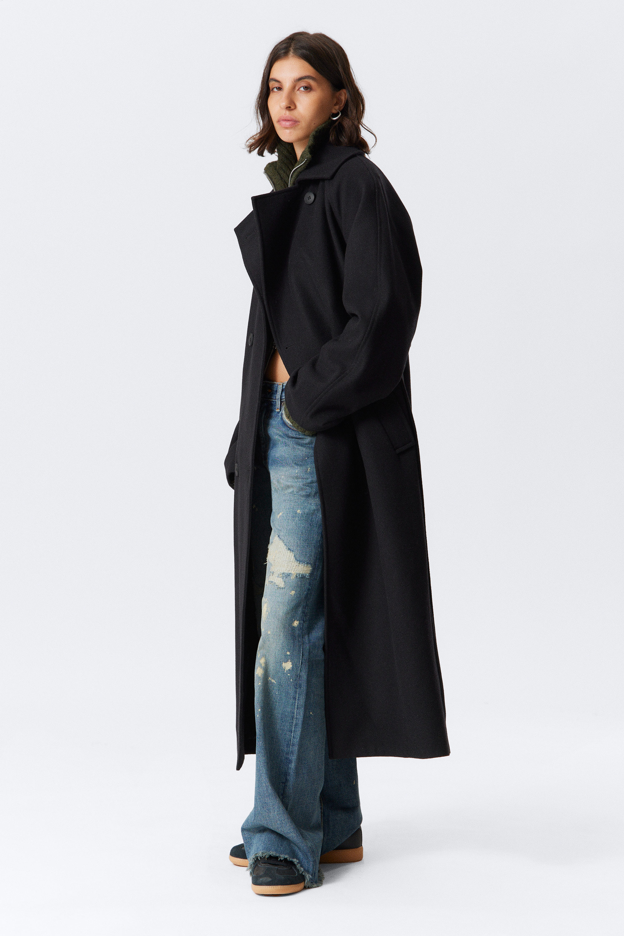 oversized wool-blend double-breasted coat - Black | Weekday NO