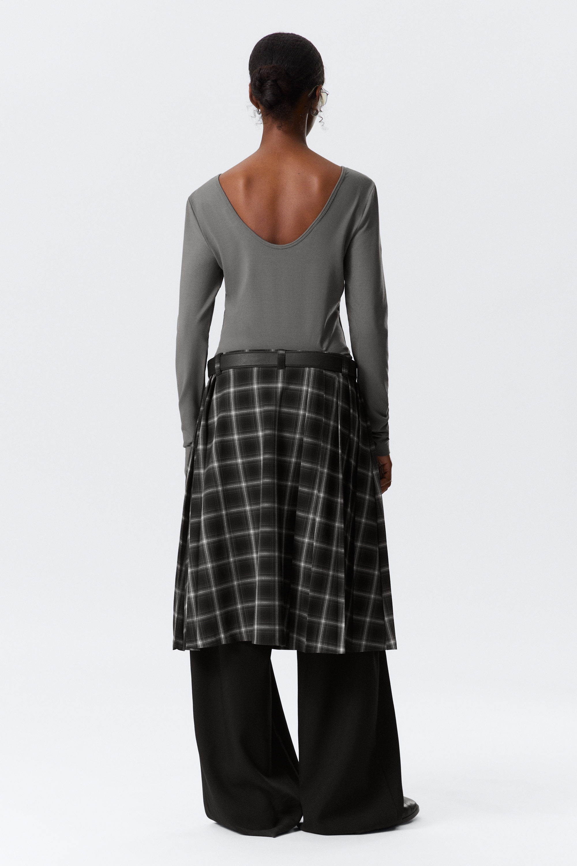 Grey - Deep Back Long-Sleeved Top - 3