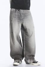 Complex Grey - Mellangrå - Astro Mid Waist Loose Baggy Unisex Jeans - 0