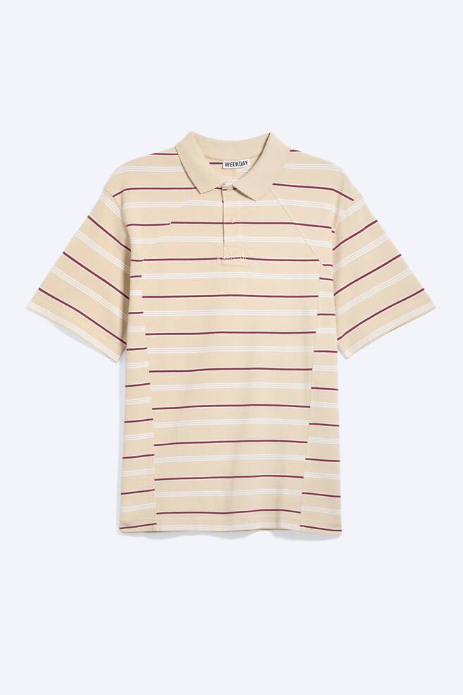 Boxy Loose Polo Shirt - Striped Light Dusty Beige - 1