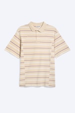 Striped Light Dusty Beige - Boxy Loose Polo Shirt - 4