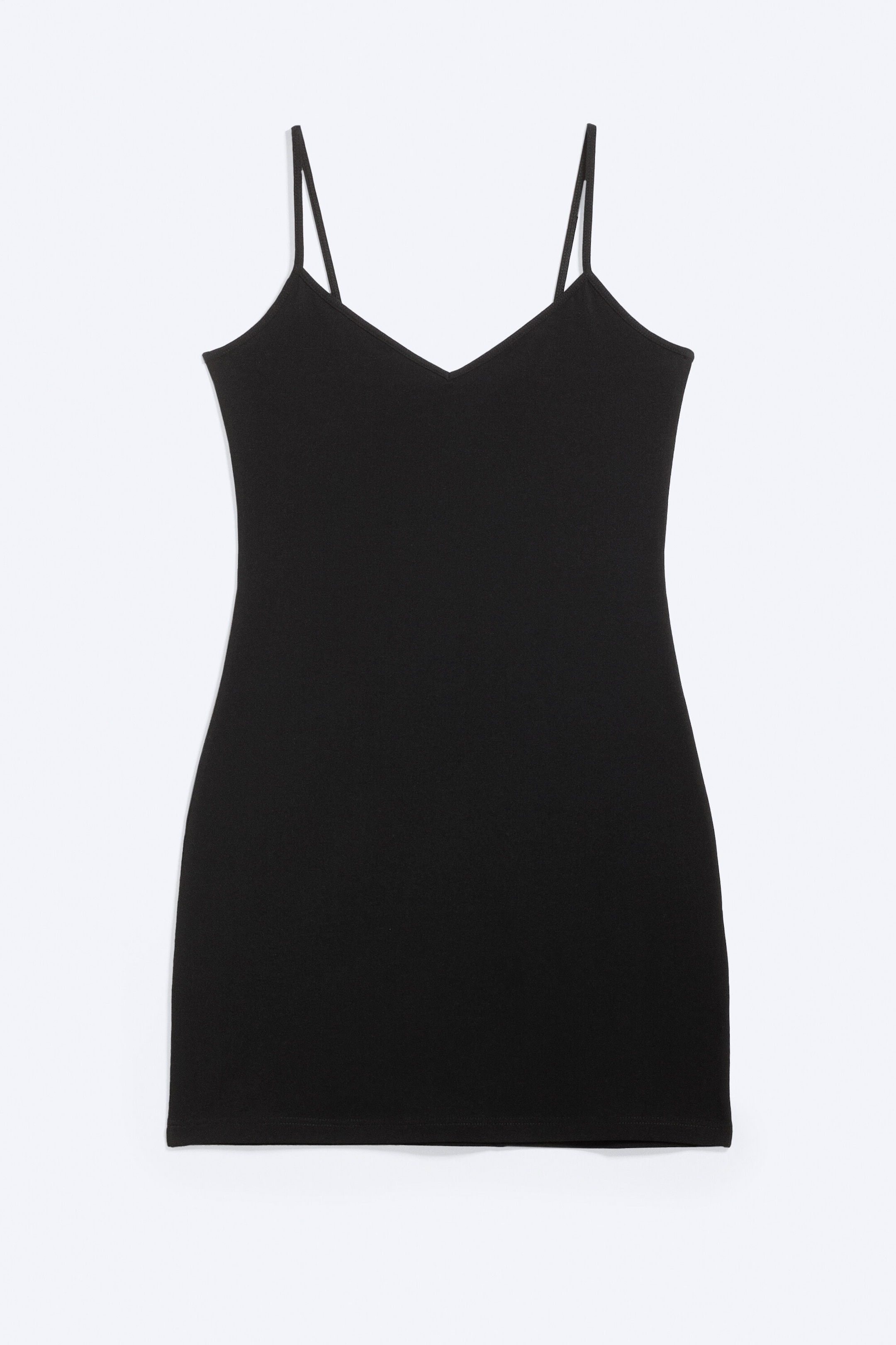 Black - V-neck Jersey Mini Dress - 3