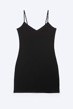 Black - V-neck Jersey Mini Dress - 3