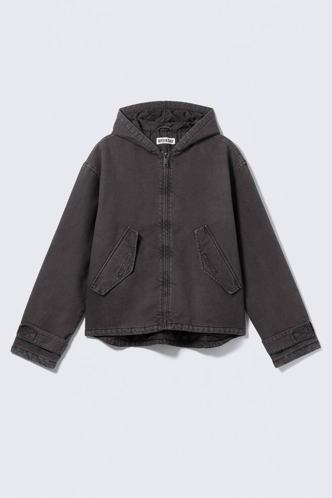 Loose Hooded Canvas Jacket - Black Melange/Light Dusty Grey - 1