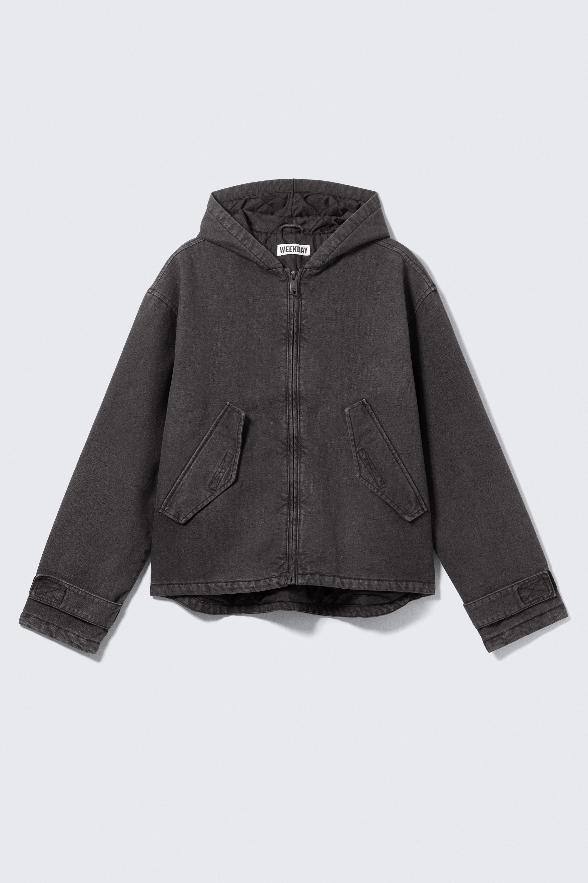 Schwarz meliert - Locker geschnittene Kapuzenjacke aus Canvas - 1