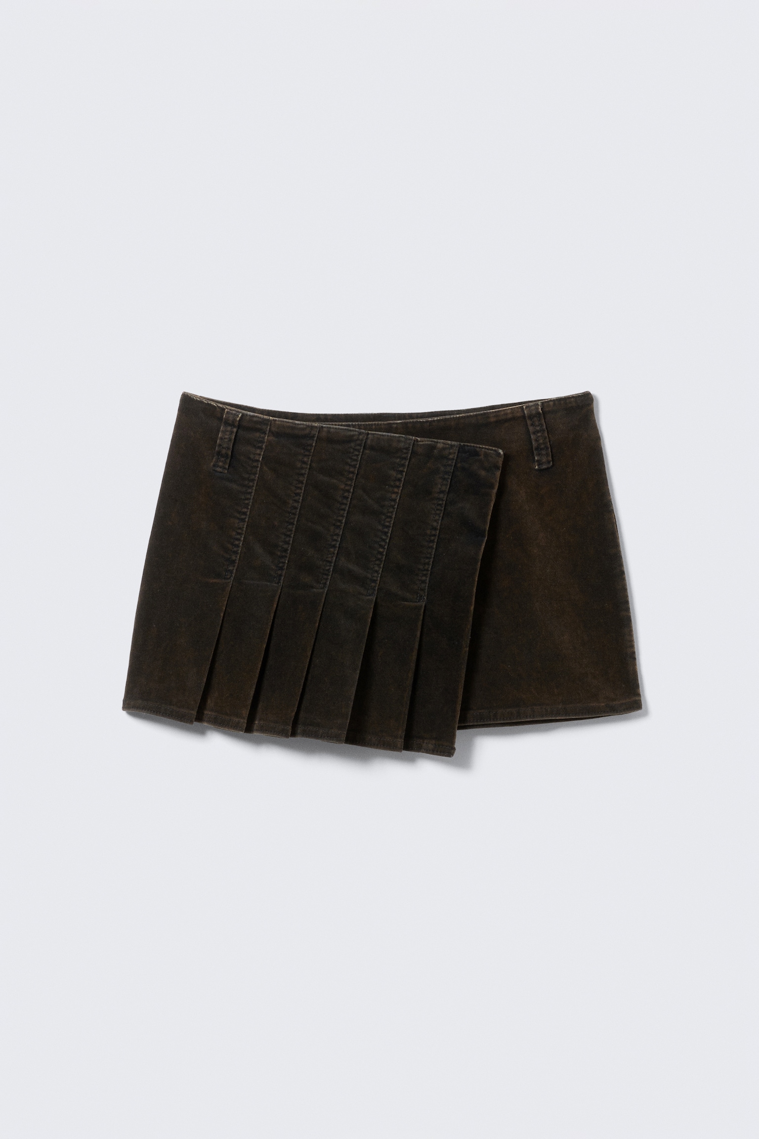Pleated Velvet Mini Skirt - Dark Brown - 2