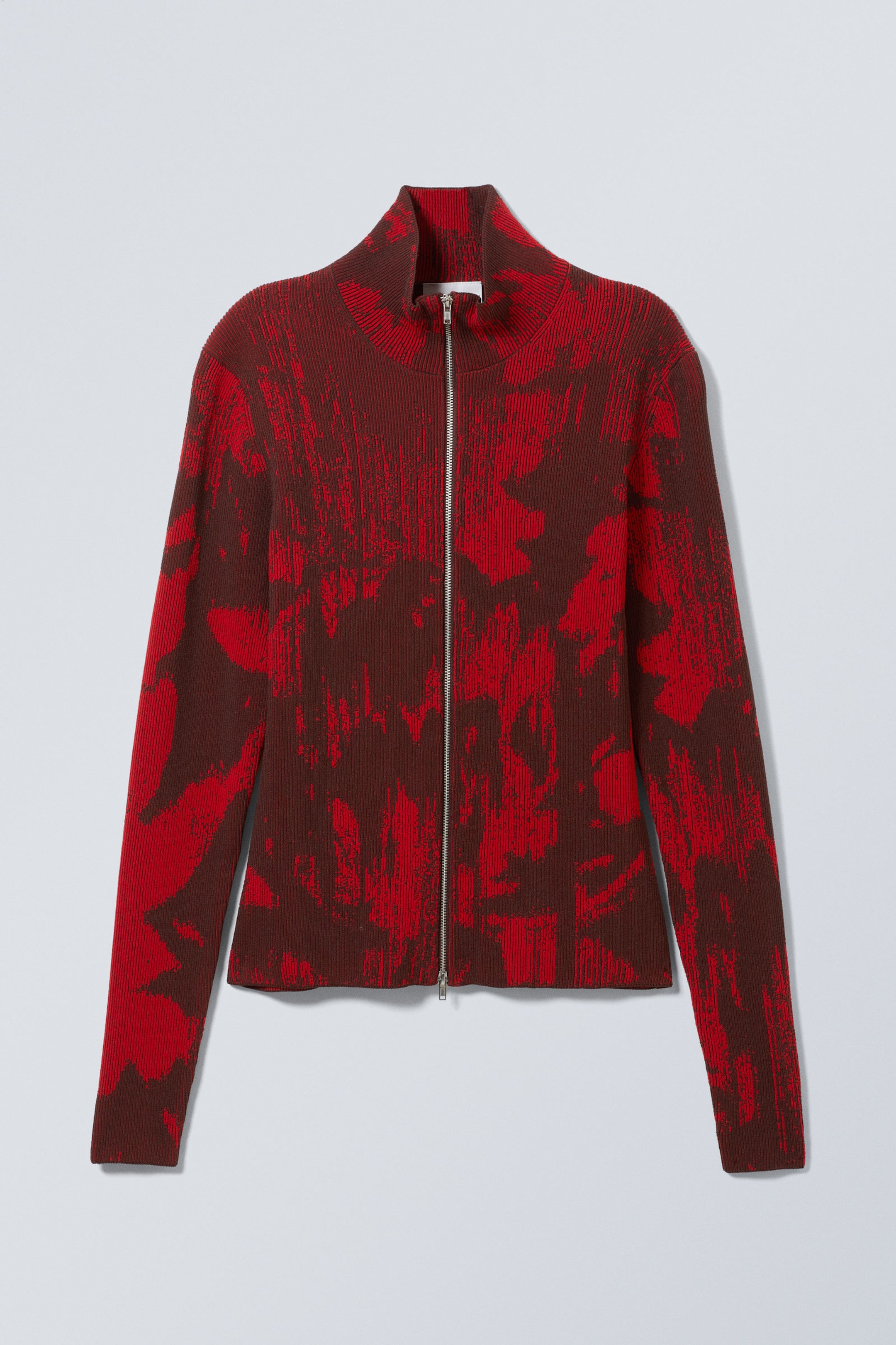 Roter Jacquard - Jacquard-Strickjacke mit Reißverschluss - 0