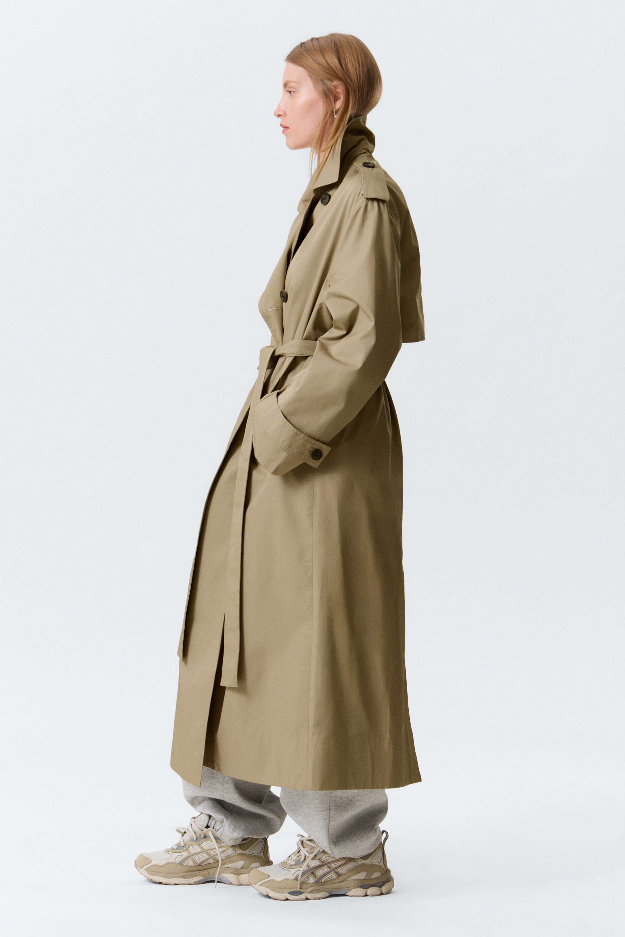 Beige - Oversized Double-Breasted Canvas Trench Coat - 2