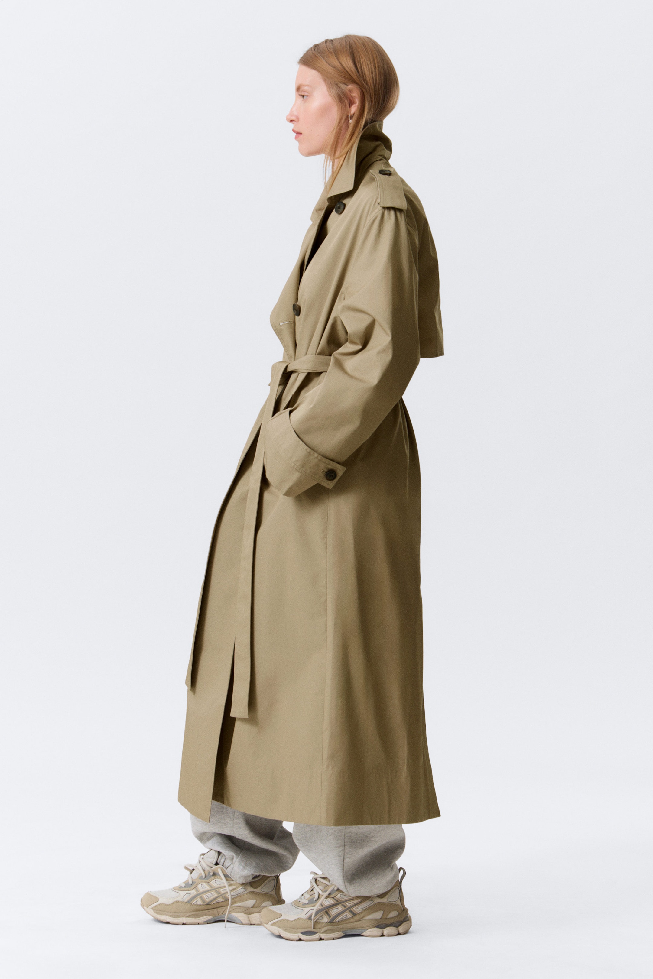 Beige - Oversized Double-Breasted Canvas Trench Coat - 2