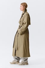 Beige - Oversized Double-Breasted Canvas Trench Coat - 2