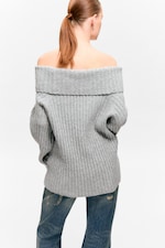 Gris chiné - Pull côtelé à épaules dénudées - 2