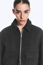 Dark Grey Melange - Cropped Boxy Zip Jacket - 2