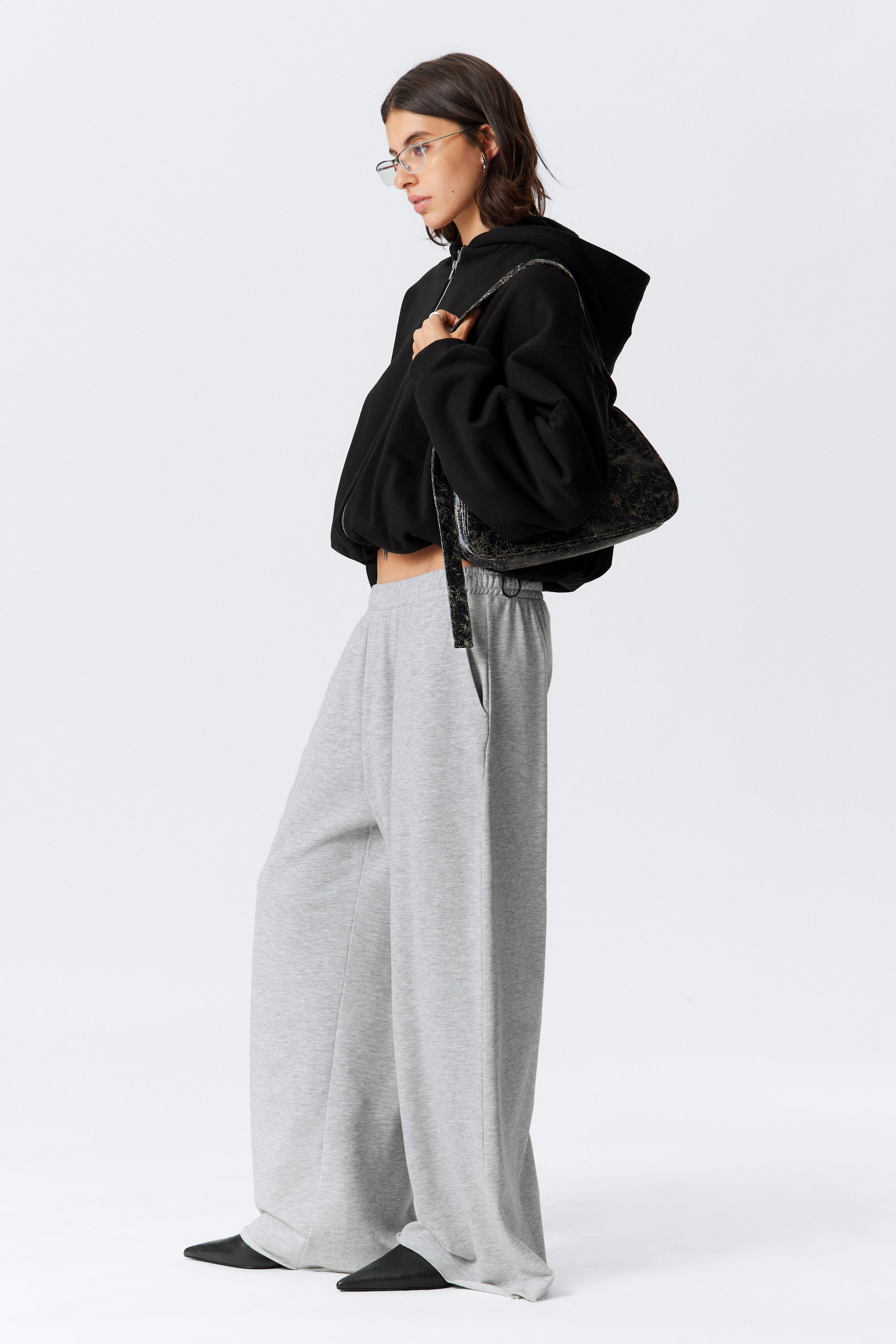 Grau meliert - Oversized Frottee-Jogginghose mit weitem Bein - 2