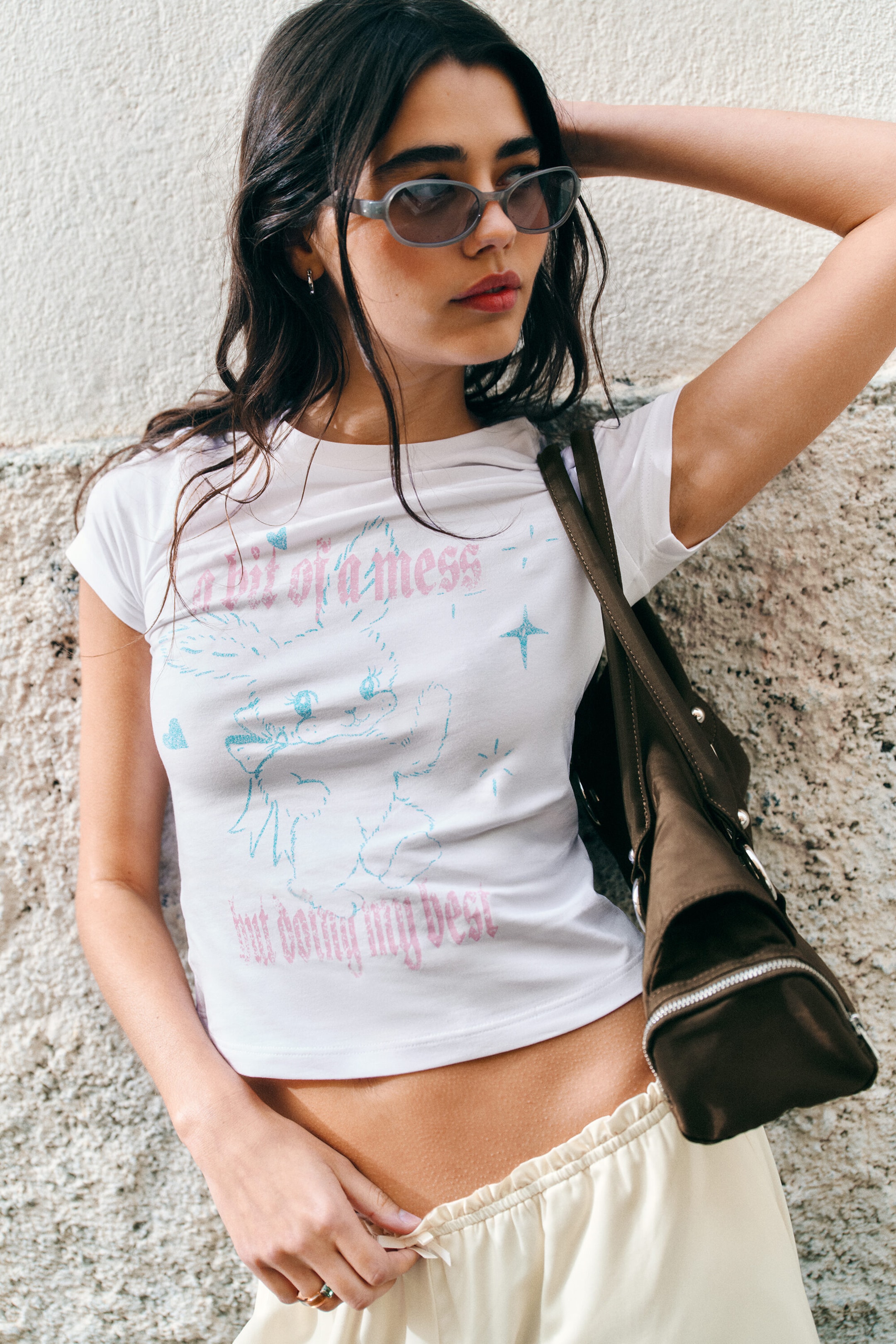 White - White Bunny - Tight Graphic Mini T-Shirt - 1