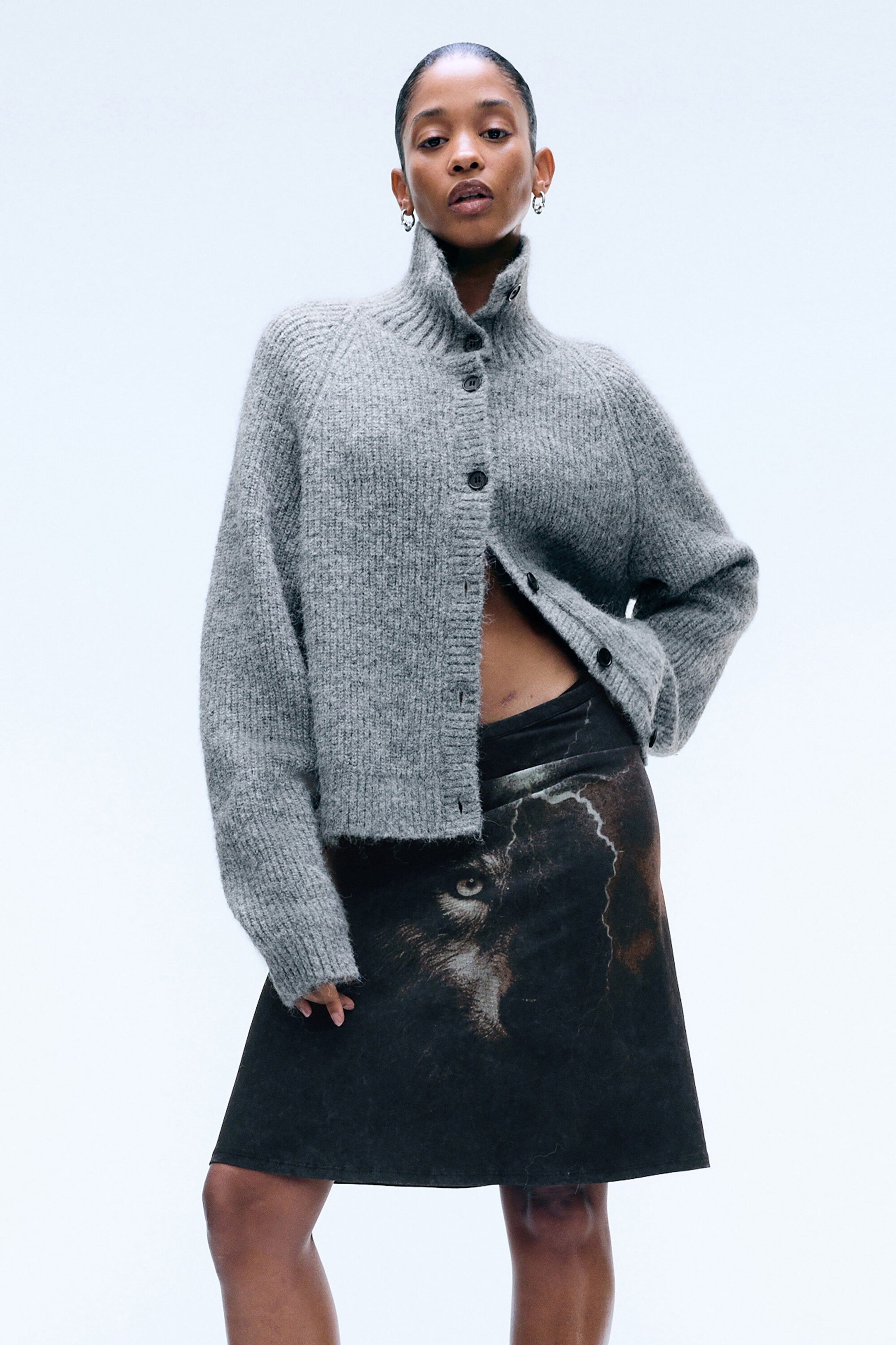 Støvet Gråmelert - Knappet cardigan - 1