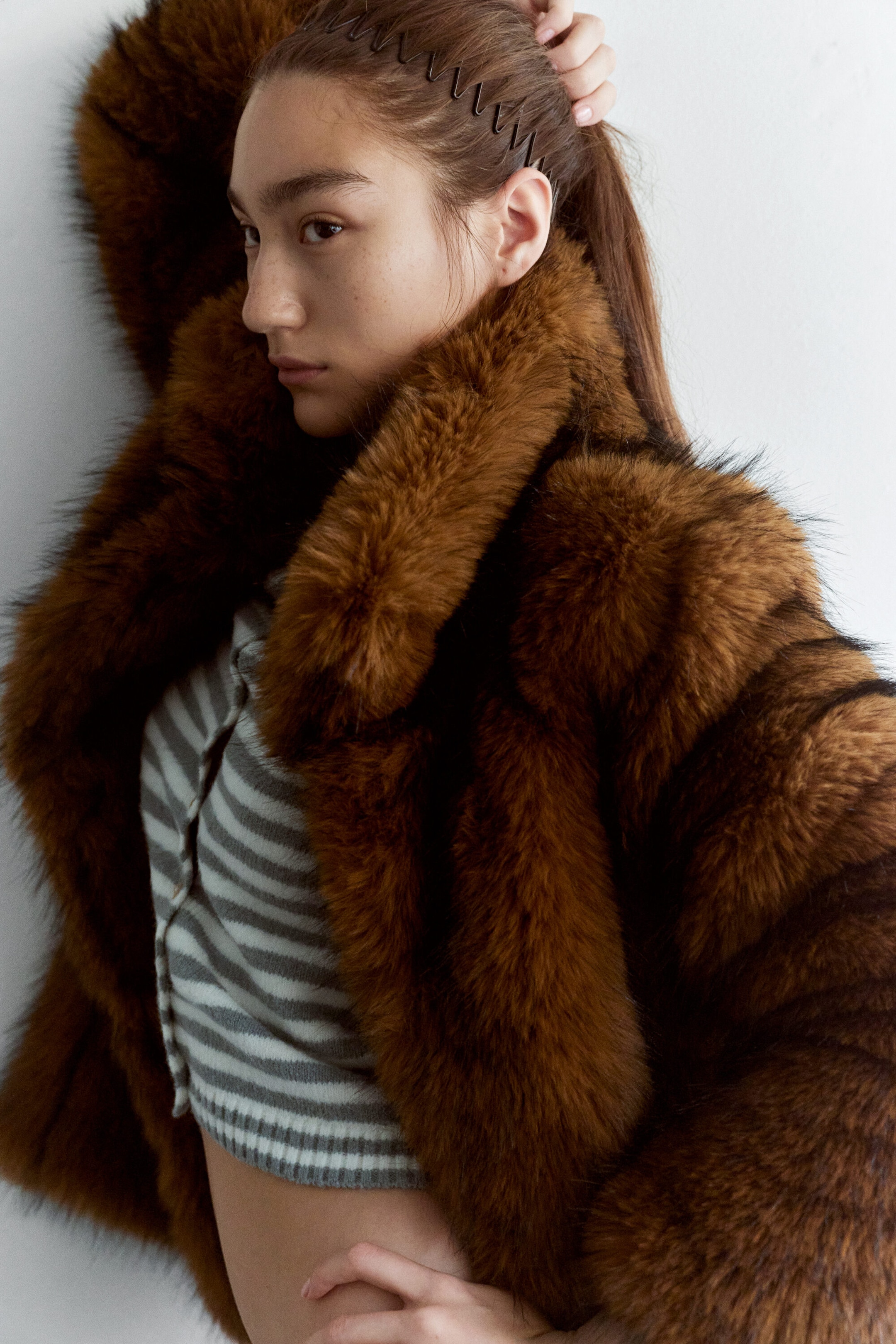 Rust Brown - Relaxed faux fur jacket - 2