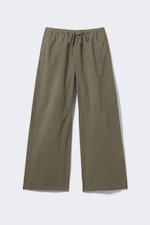 Khaki Green - Loose Fit Washed Ripstop Trousers - 0