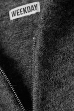 Donkergrijs - Gebreide boxy hoodie van wolmix met rits - 5