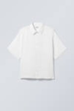 White - Oversized Structured Short Sleeve Shirt - 3