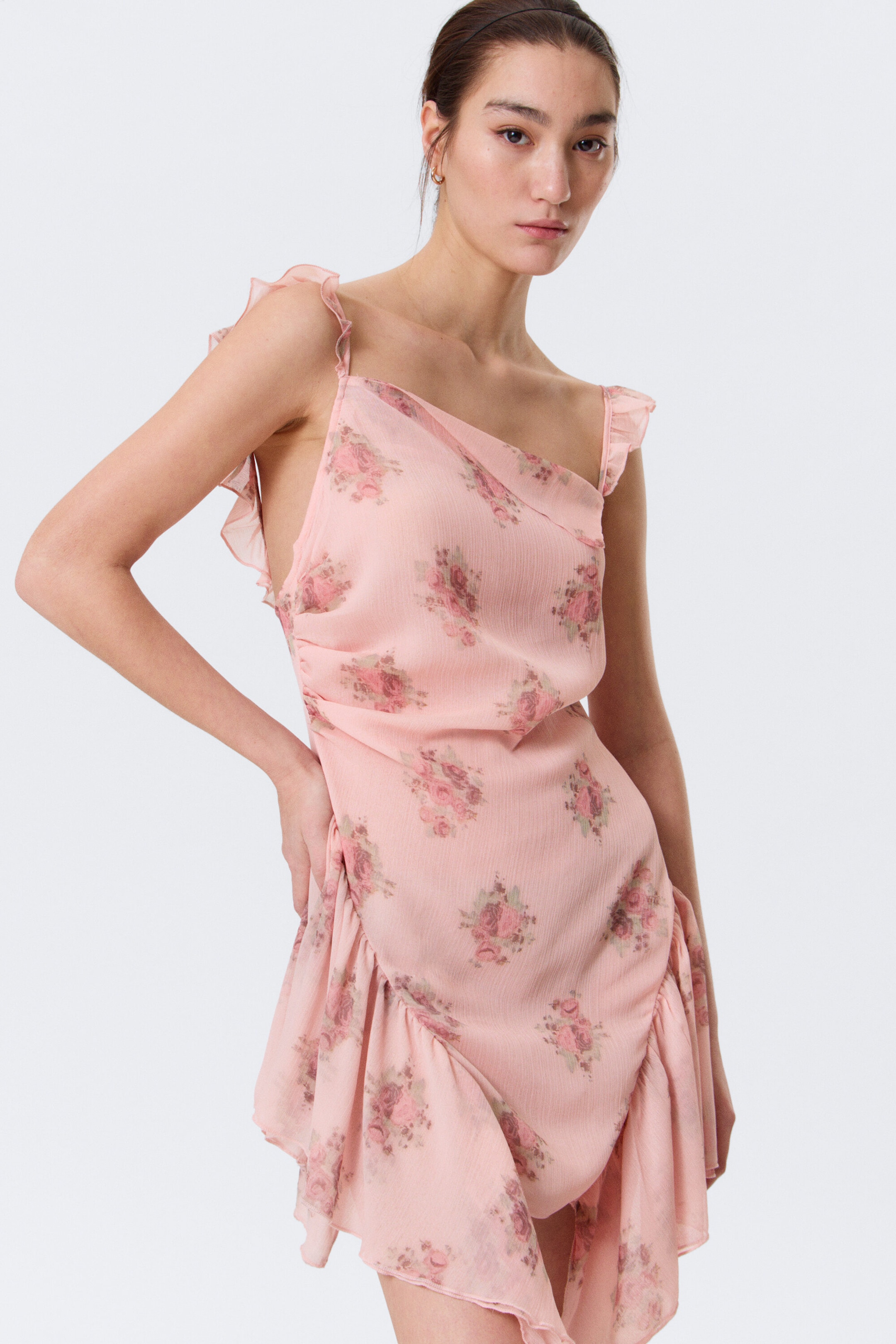 Pink - Floral - Sleeveless Square-Neck Mini Dress - 1