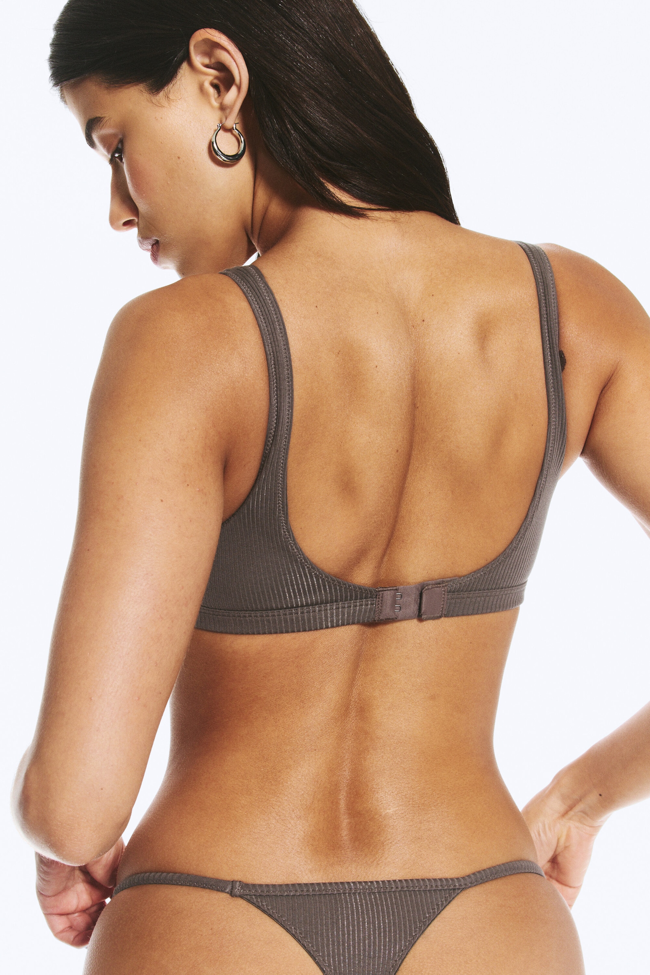 Donkertaupe - 2-pack Mid Rise Ribbed Tanga Thongs - 2