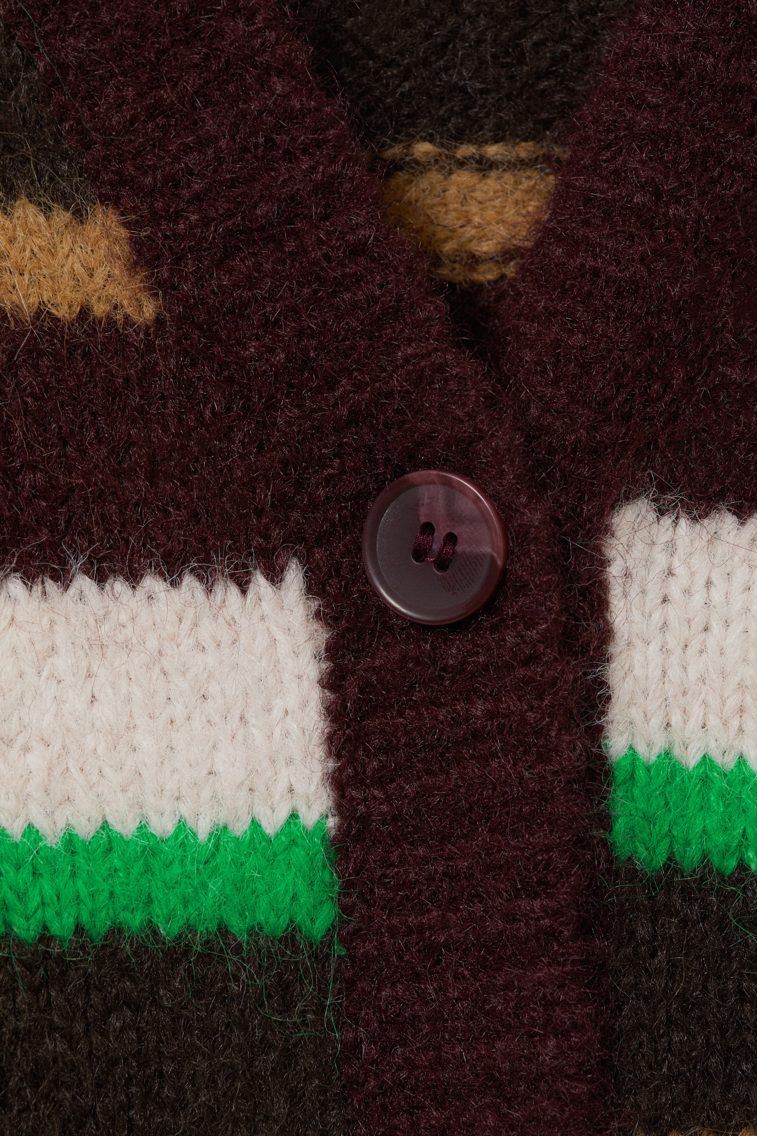 Soft Knit V-Neck Cardigan - Plum/Green/Beige Stripe/Dusty Beige/Dark Brown & Yellow Stripes - 4