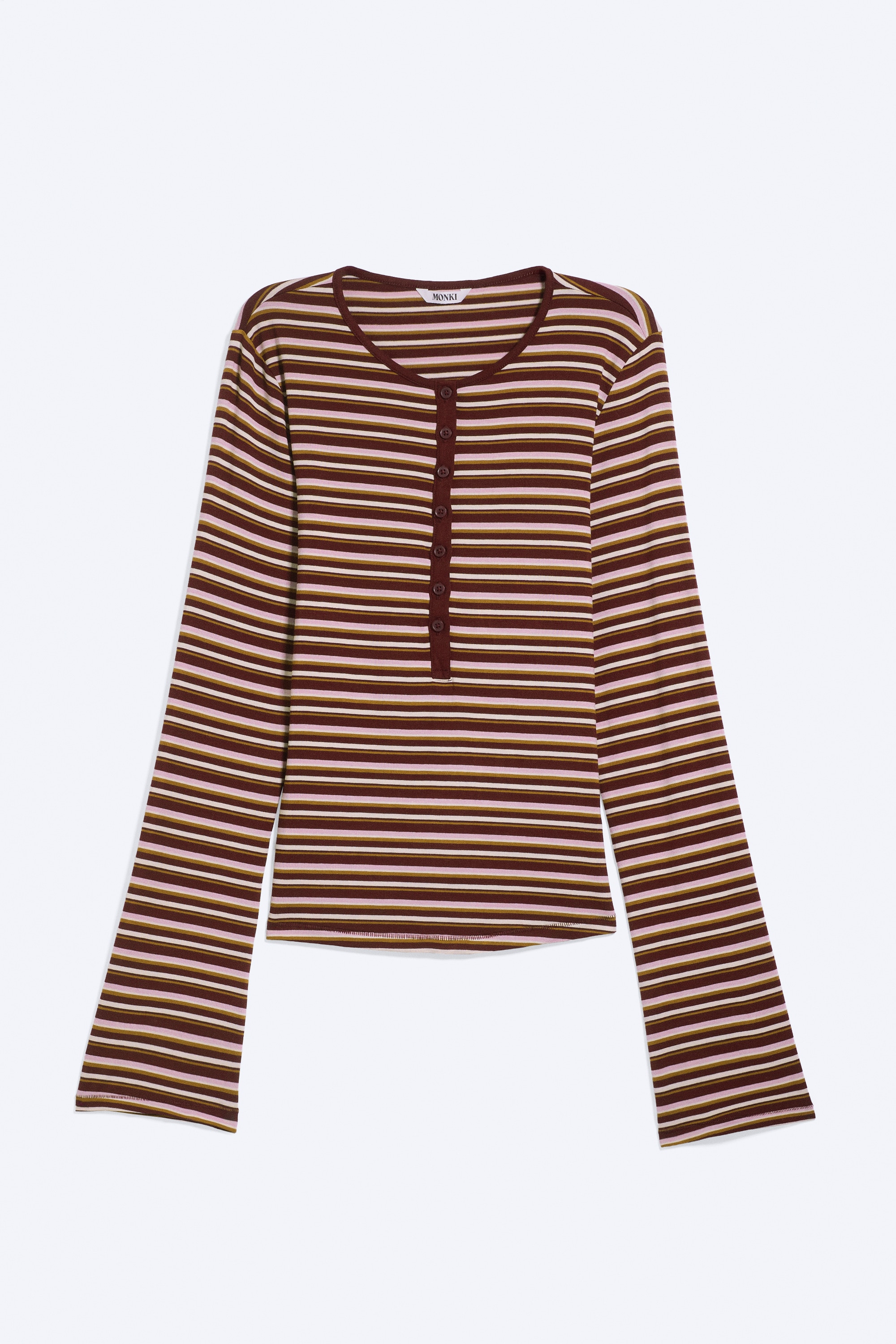 Slim fit Långärmad Henley - Mörkröd/Svart Randig/Svart/Vit