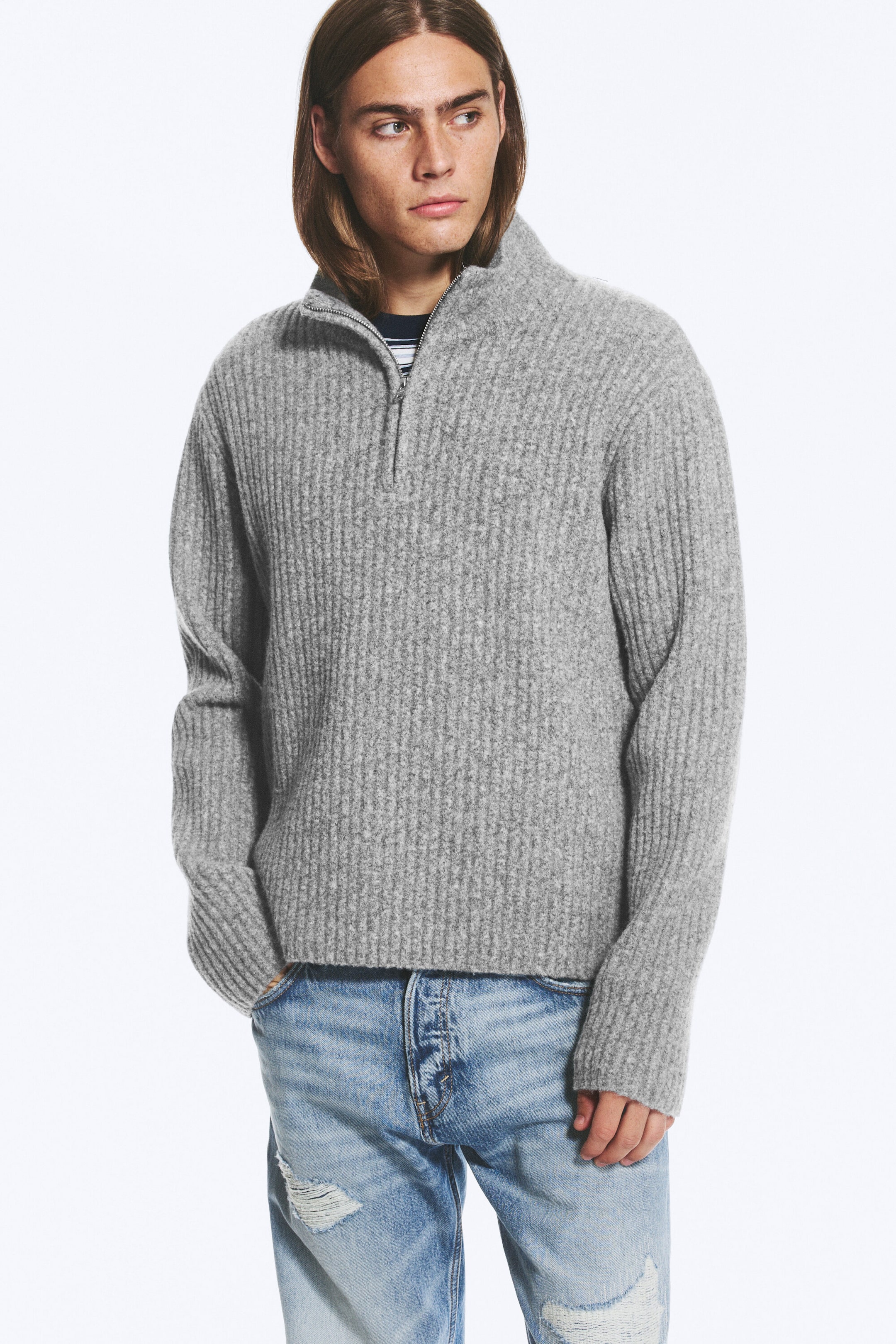 Gris - Pull demi-zip en laine mélangée - 2