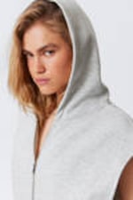 Grey Melange - Oversized Sleeveless Cotton Zip Hoodie - 2