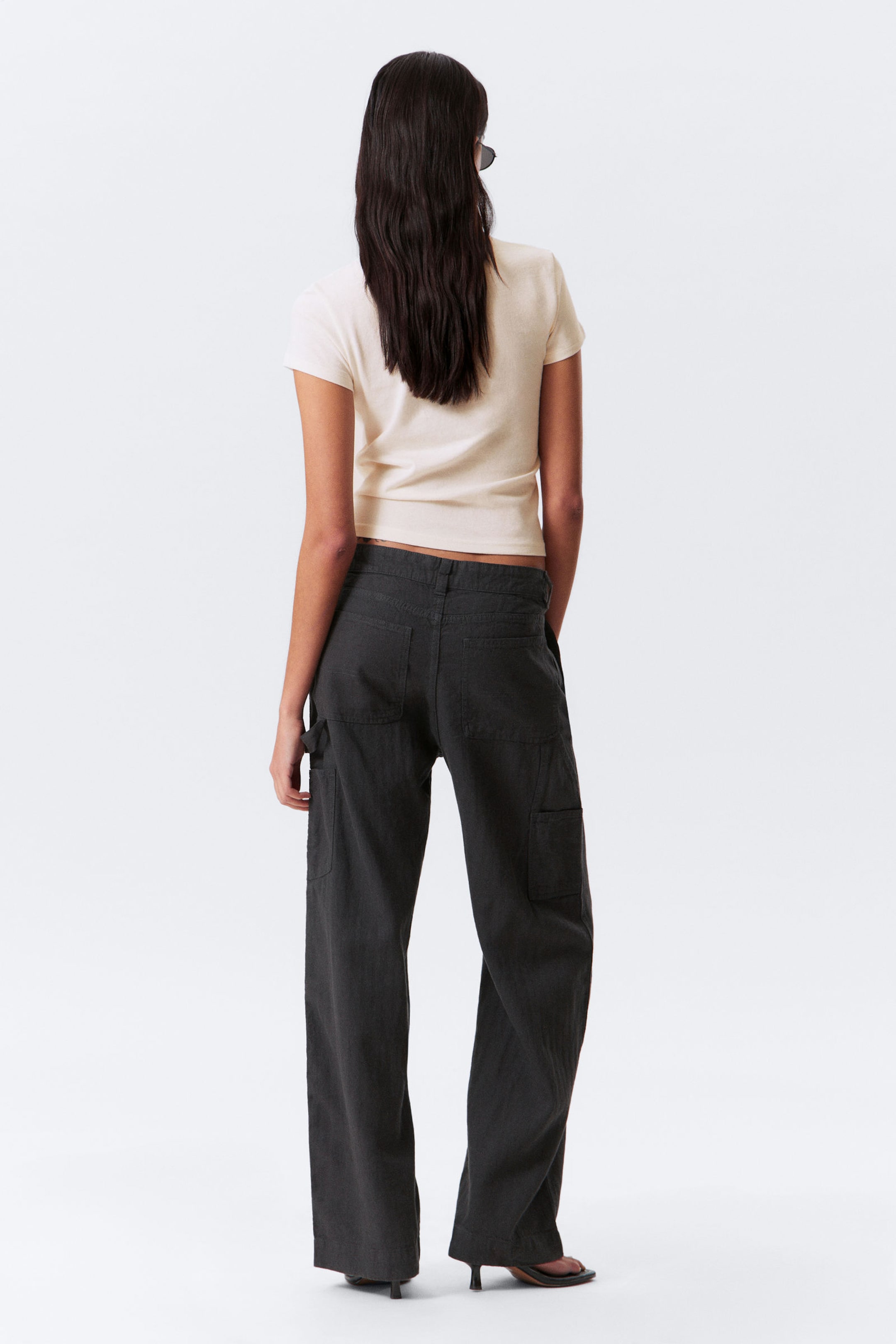 Dark Grey - Loose Carpenter Linen Blend Trousers - 2