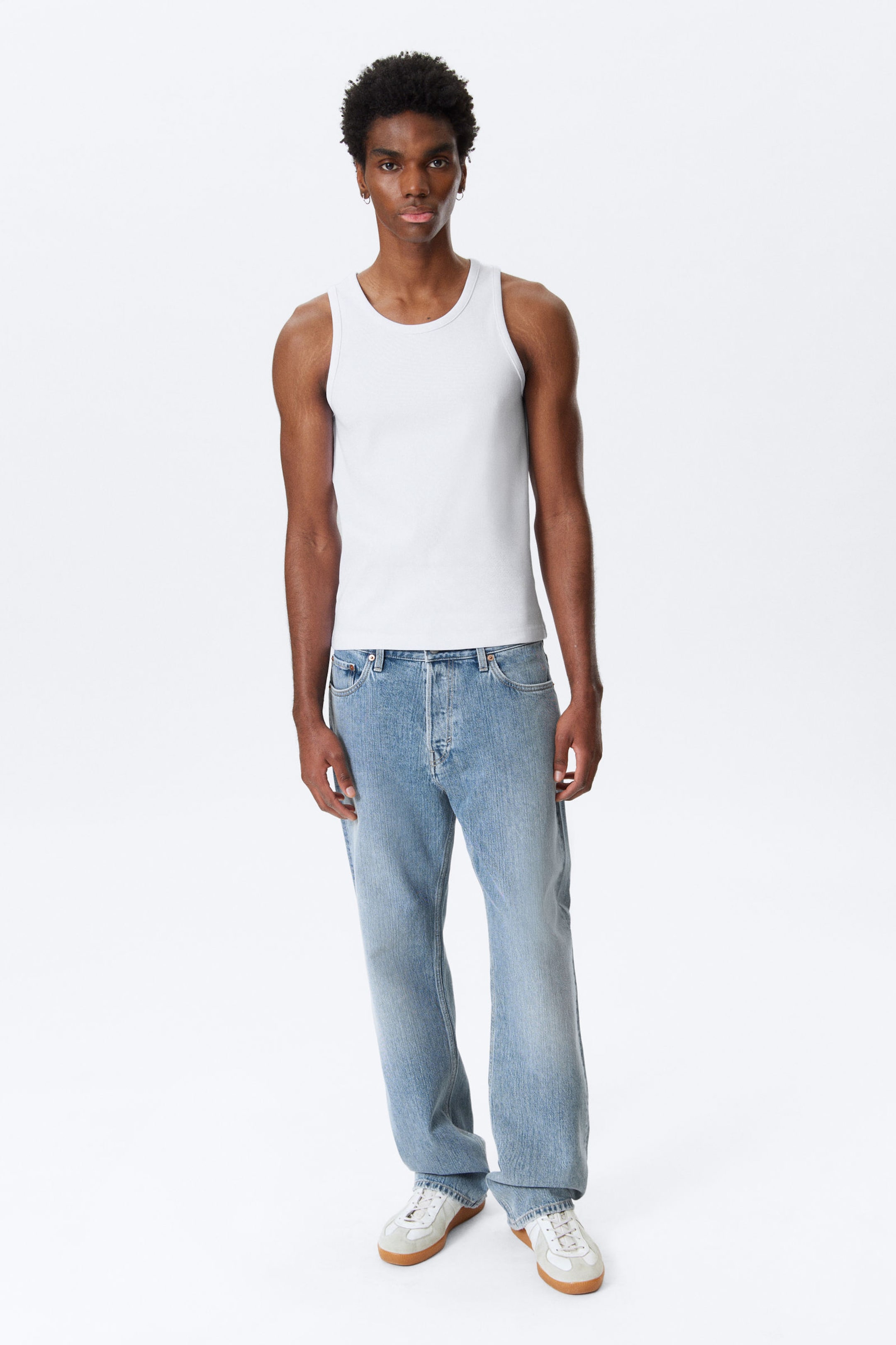 #FFFFFF - Geribde regular fit tanktop - 2