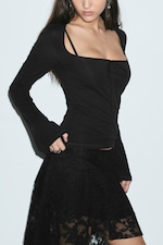 Schwarz - Slim Square-Neck Tie Top - 0