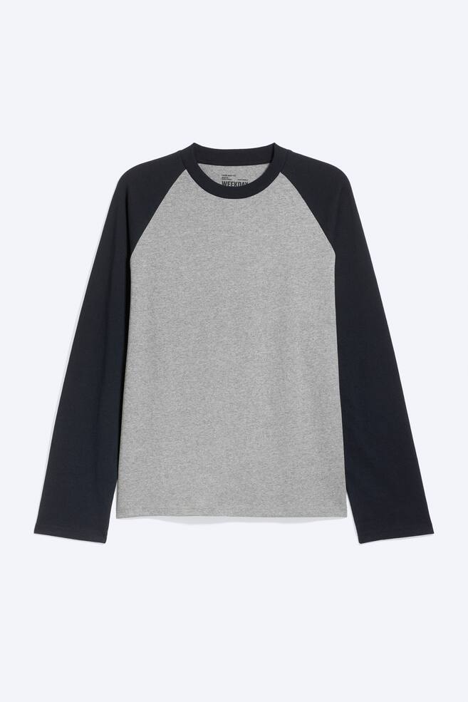 Loose Boxy Raglan-Sleeved T-shirt - Light Grey Melange & Navy Blue - 1