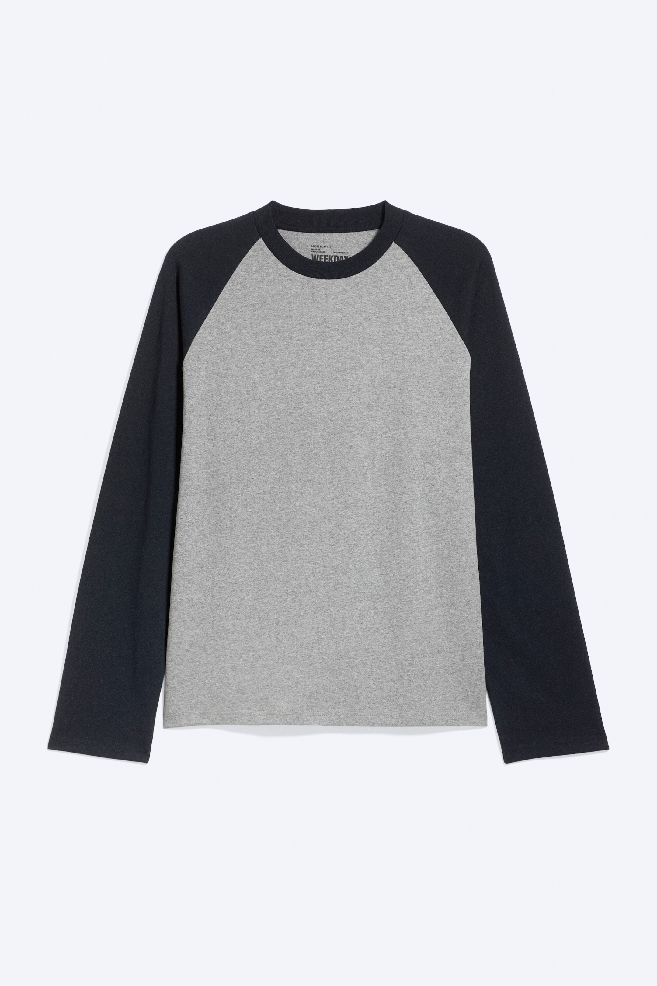 Light Grey Melange & Navy Blue - Loose Boxy Raglan-Sleeved T-shirt - 1