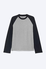 Light Grey Melange & Navy Blue - Loose Boxy Raglan-Sleeved T-shirt - 0