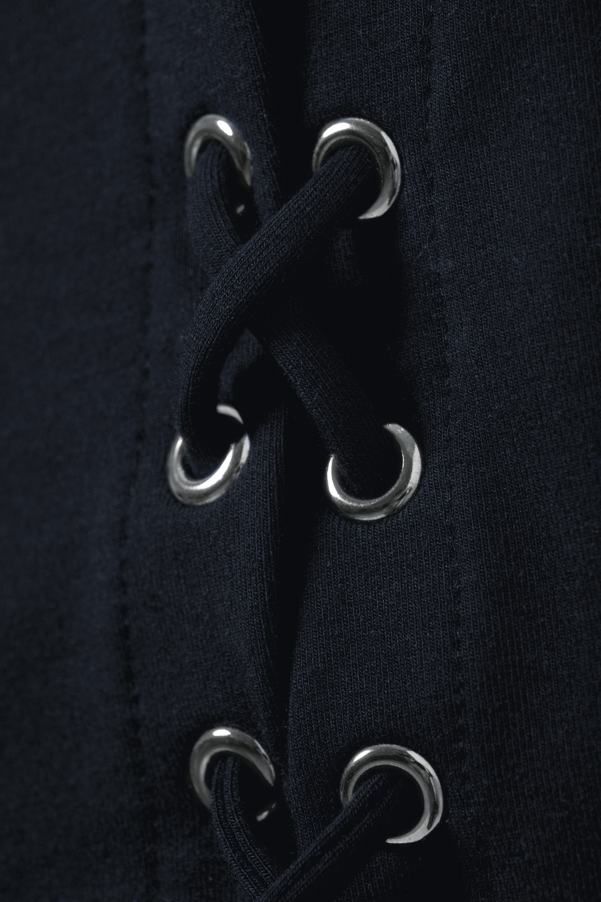 Black - Sleeveless Lacing Boat-Neck Eyelet Top - 2