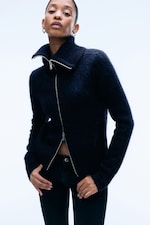 Mørkeblå - Mohairblanding cardigan med glidelås - 2