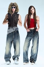 Blue Ray - Dark Blue - Looser Regular Waist Loose Straight Jeans - 0