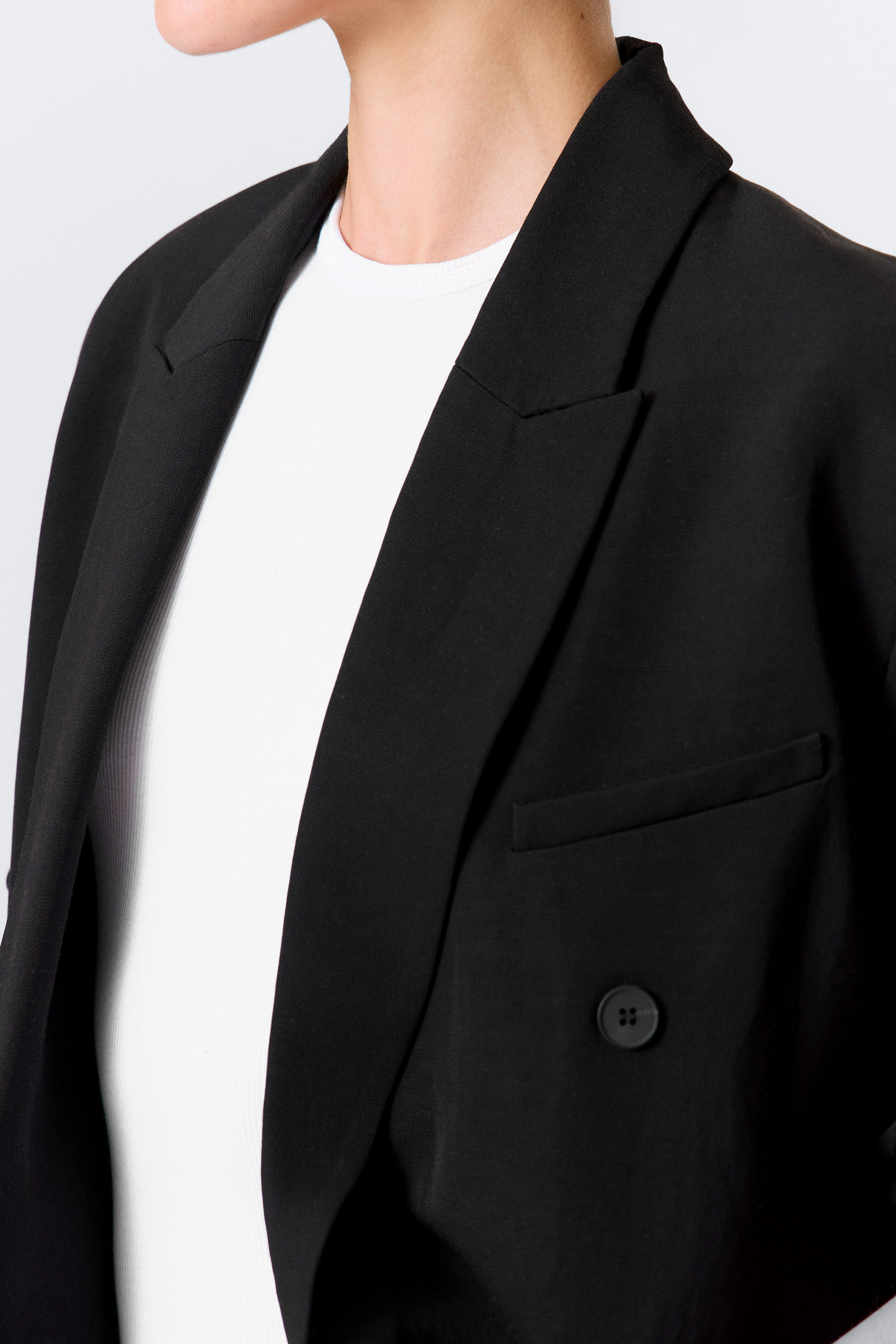 Black - Loose Fit Double-Breasted Linen-Blend Blazer - 1