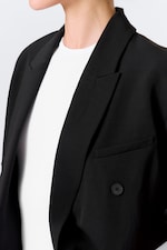 Black - Loose Fit Double-Breasted Linen-Blend Blazer - 2