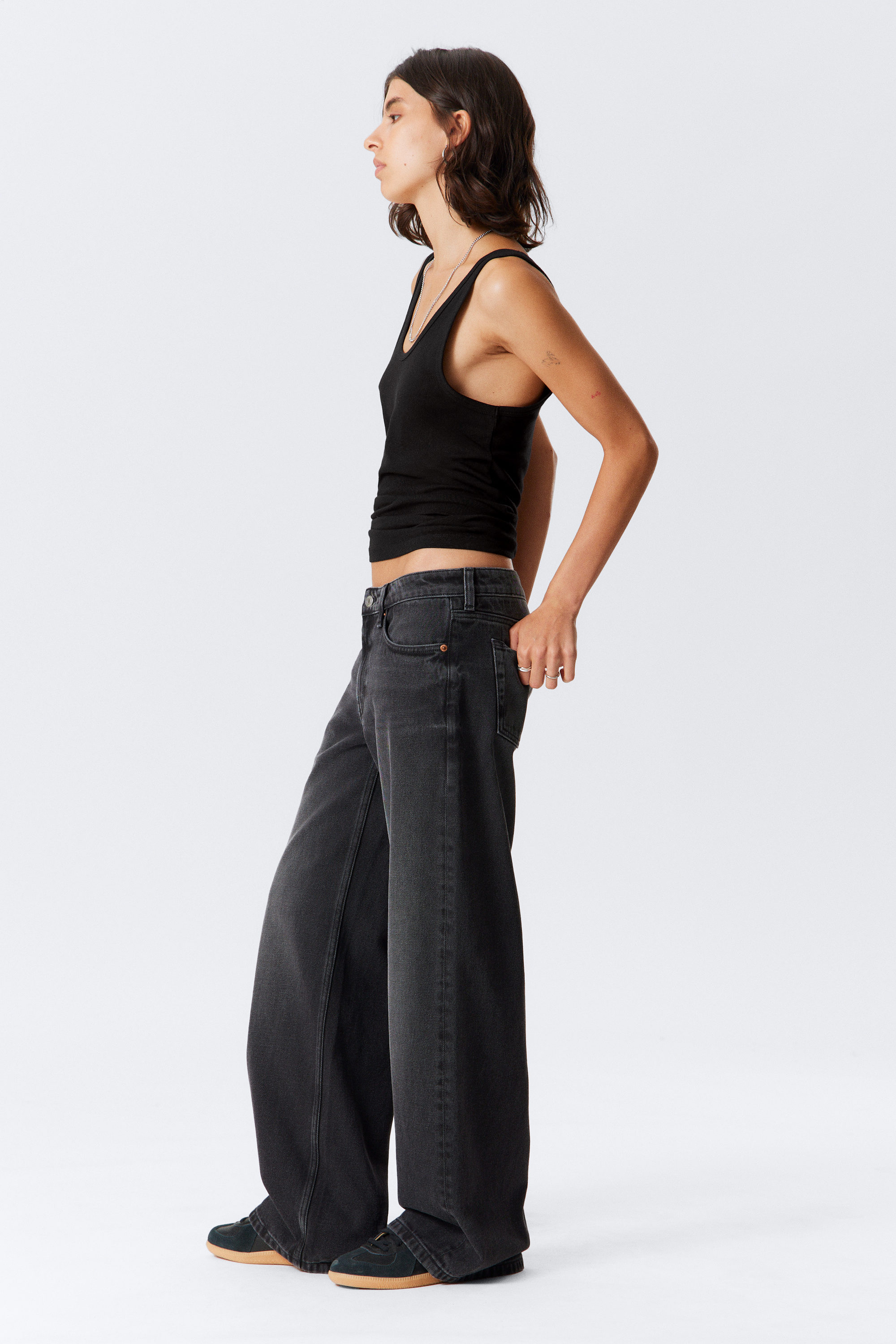 Washed Black - Imoo Low Rise Loose Wide Leg Jeans - 2