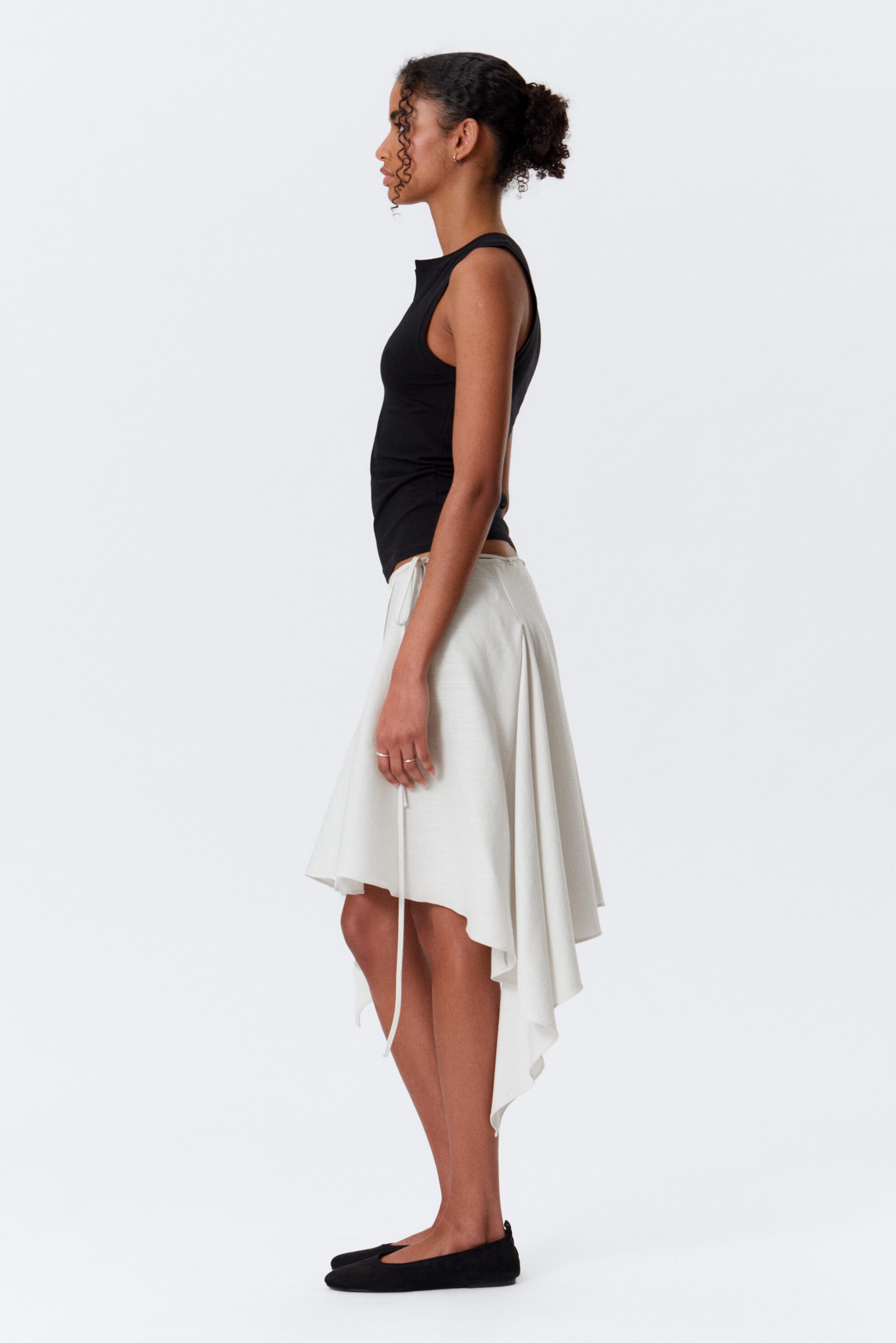 Light Beige - Asymmetric Mid Rise Wrap Midi Skirt - 4