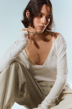 Wit - Top met lange mouwen en V-hals - 3