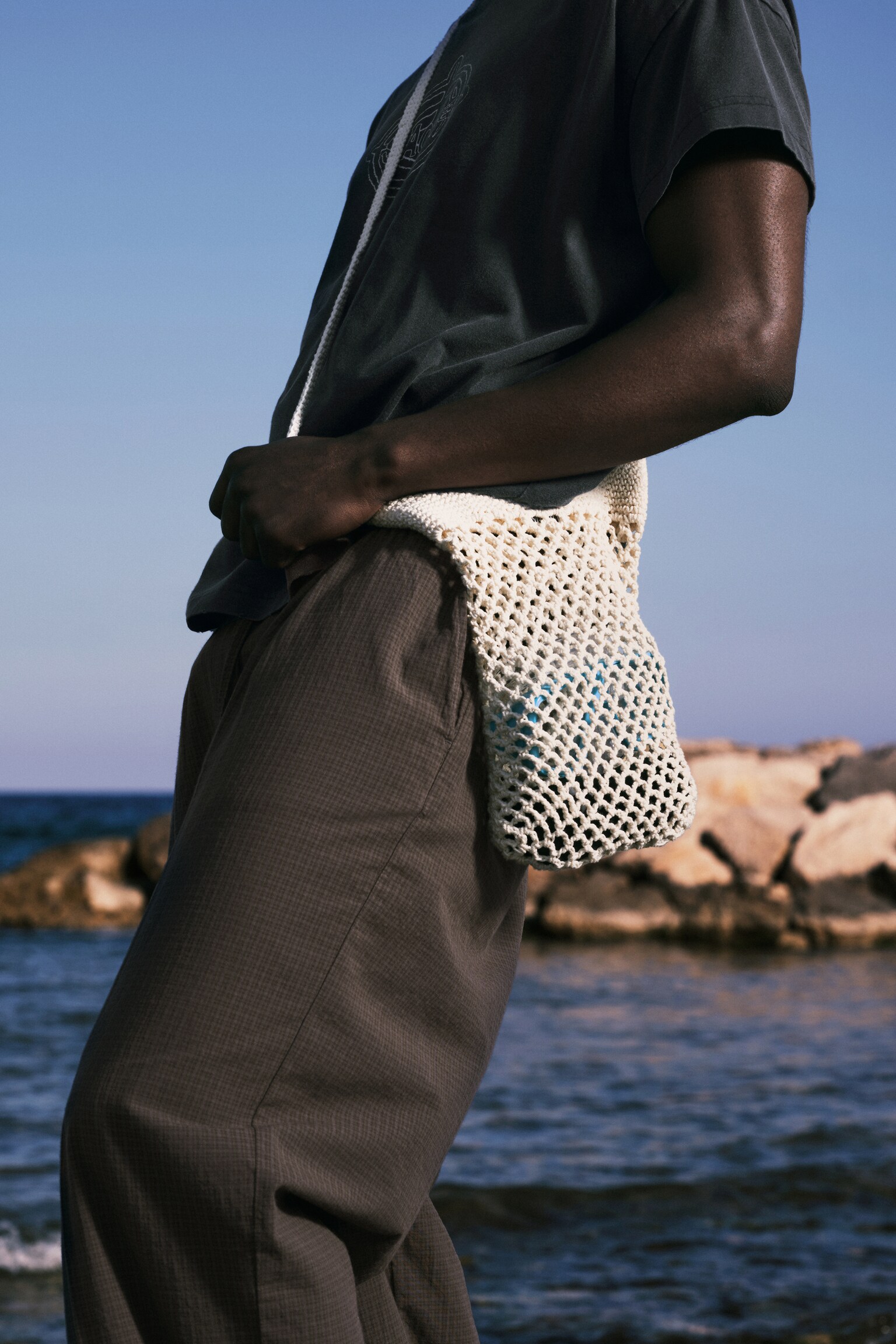 Bolso de hombro de punto de algodón - Blanco roto
