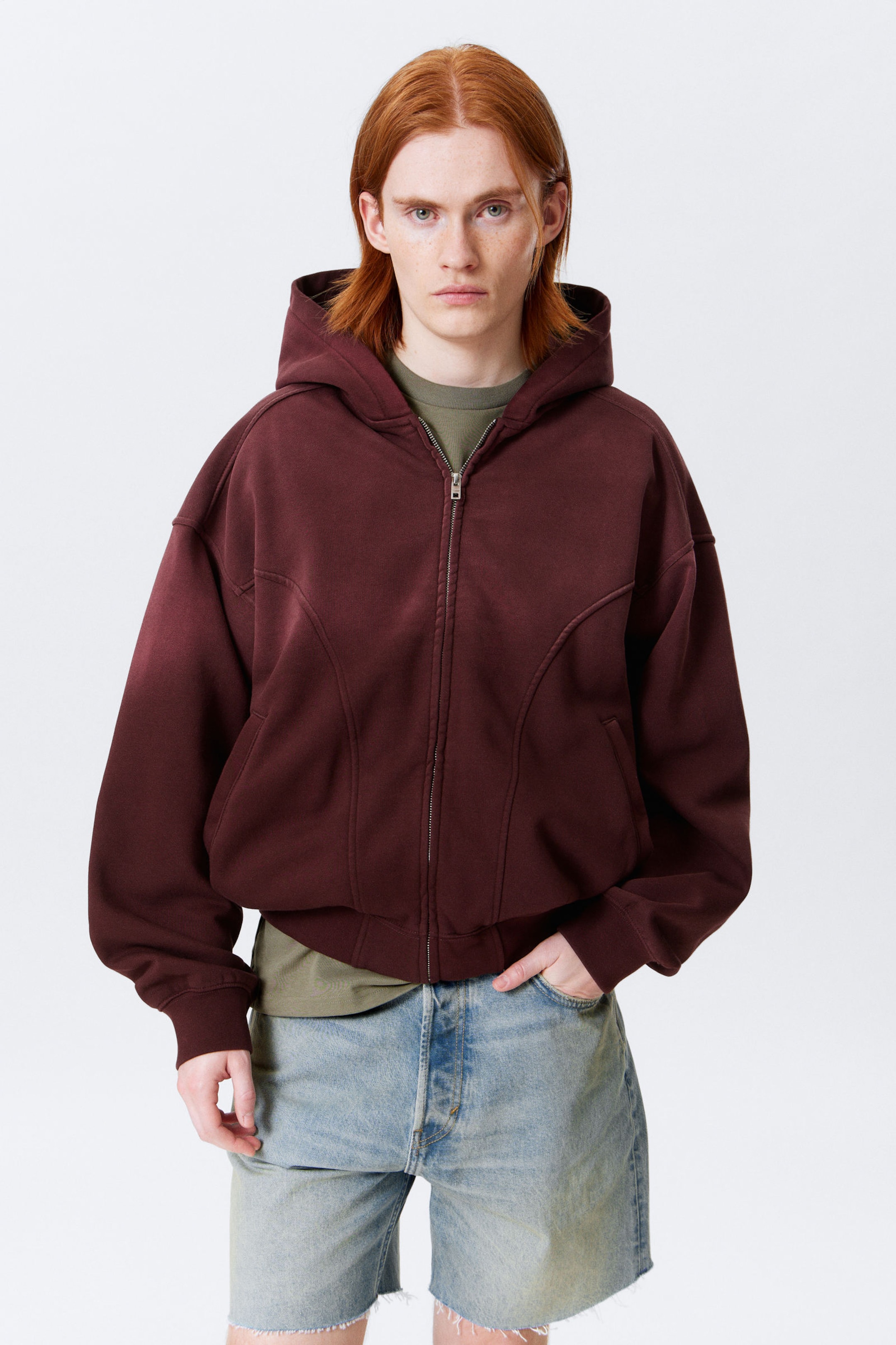 #3A1A19 - Round Oversized Zip Hoodie - 1
