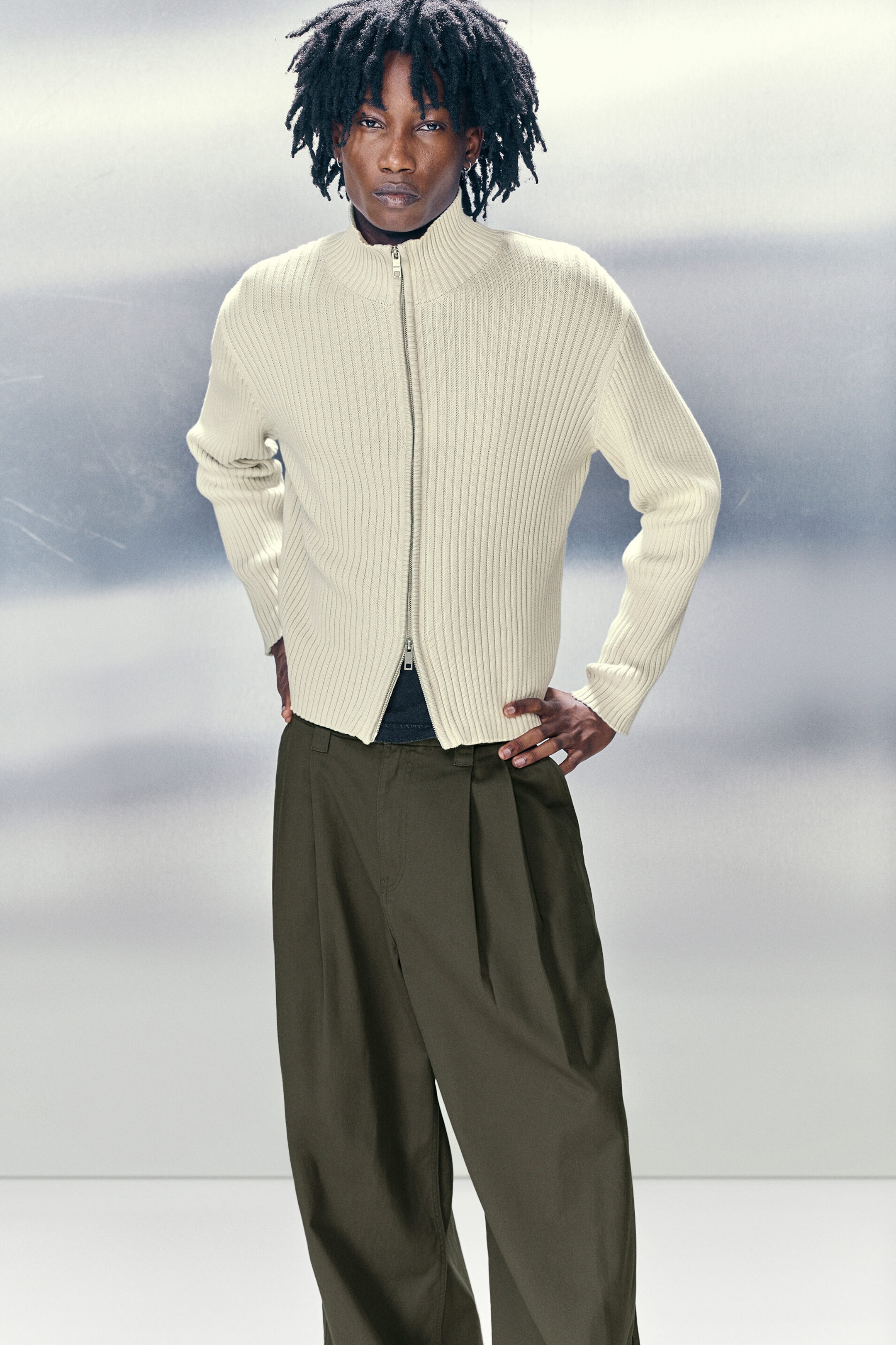 Lys mole - Avslappet strikket cardigan med glidelås - 1
